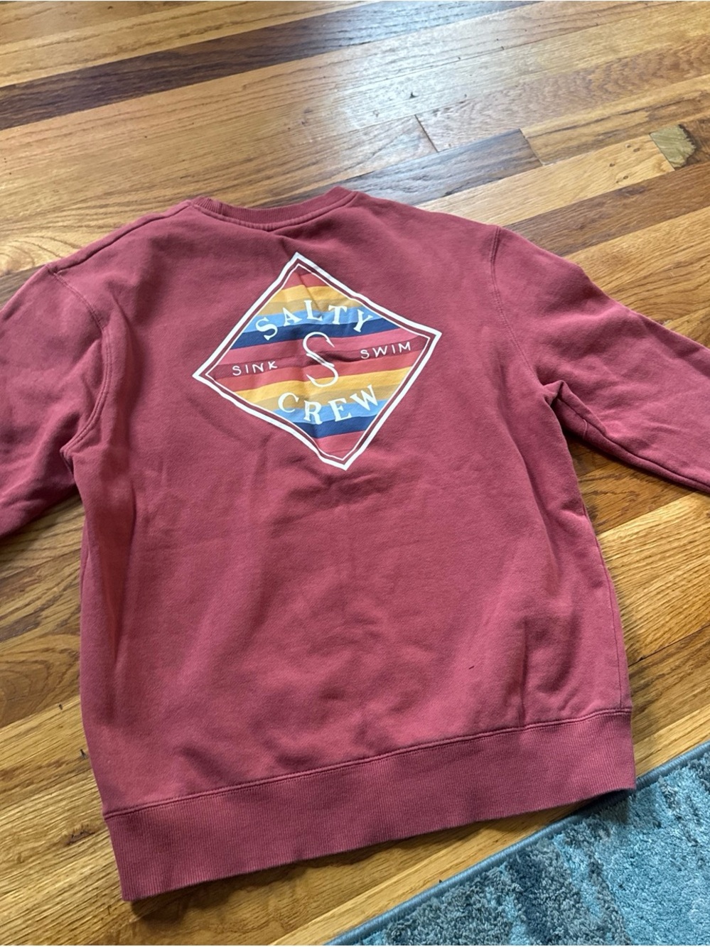 Salty Crew Men's Rust Red Crewneck with Striped Back Logo